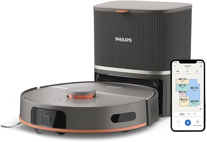 Philips HomeRun 5000 Serisi Robot Elektrikli Süpürge, Çift Döner Mop, Süpürme ve Paspas, 10.000Pa Emiş Gücü, Lazer Çizgi Navigasyon, HomeRun Uygulaması, Açık Gri (XU5100/10)