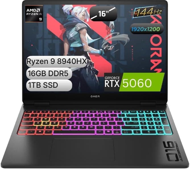 HP OMEN | NVIDIA® GeForce RTX™ 5060 | 16 inç 60-144 Hz, IPS Ekran | AMD Ryzen™ 9 8940HX | 16 GB DDR5 | 1 TB PCIe® Gen4 NVMe™ M.2 SSD | FreeDOS | Gaming Laptop | C39JFEA