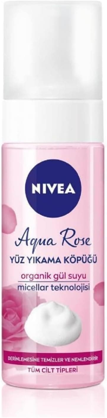 NIVEA Aqua Rose Organik Gül Suyu İçeren Yüz Yıkama Köpüğü 150ml, Nemlendirici, Yüz Temizleyici, Micellar