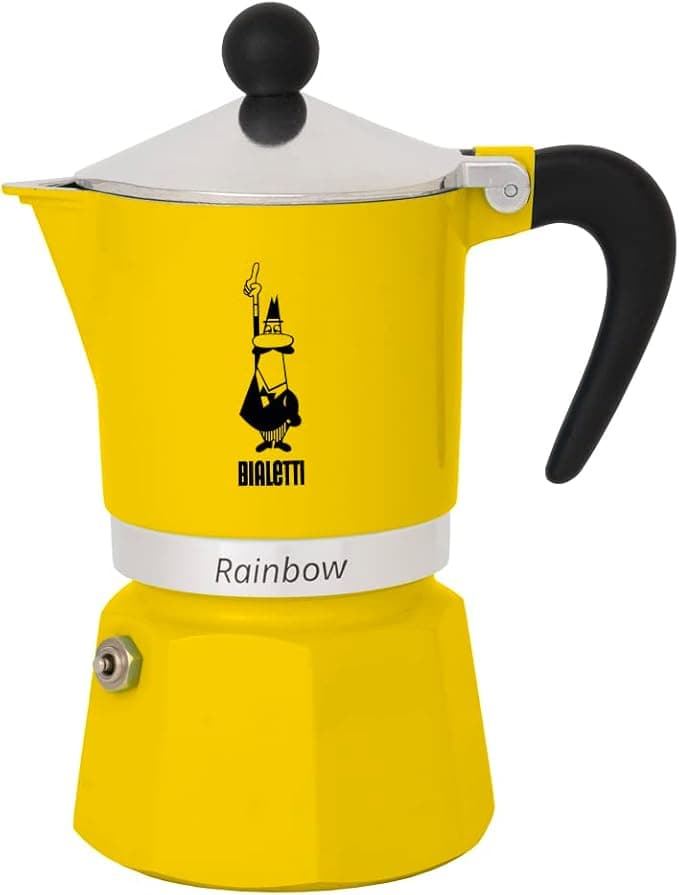 Bialetti - Rainbow: 3 Cups Ocak Üstü Espresso Pişirici - 130ml - Sarı Renk - Alüminyum Gövde - Patentli Güvenlik Valfi - Tüm Ocak Türleri İçin Uygundur (İndüksiyon Hariç)