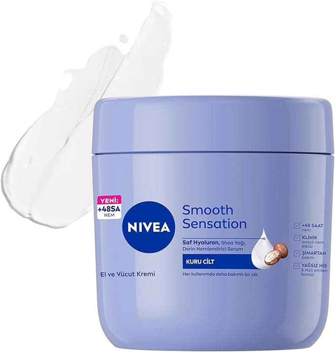 NIVEA Nemlendirici El ve Vücut Bakım Kremi Pürüzsüzleştirici 400 ml, Kuru Ciltler,48 Saat Yoğun Nemlendirme,Shea Yağı