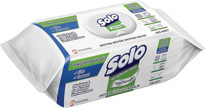 SOLO Yüzey Temizleme Mendili Doğal Güç Okaliptus & Çam, 100 Yaprak