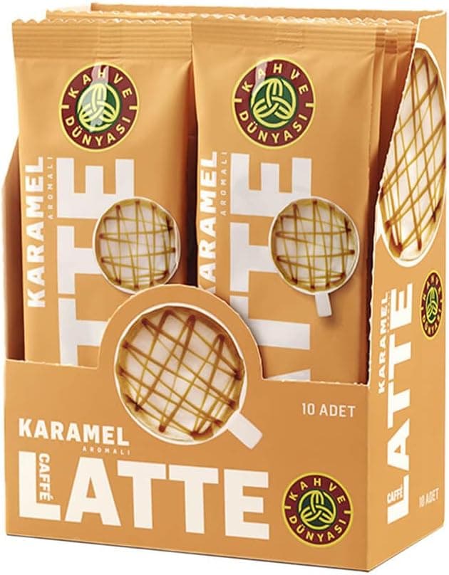 KAHVE DUNYASI Dünyası Özel Seri Sıcak Karamel Aromalı Caffe Latte, 10'lu