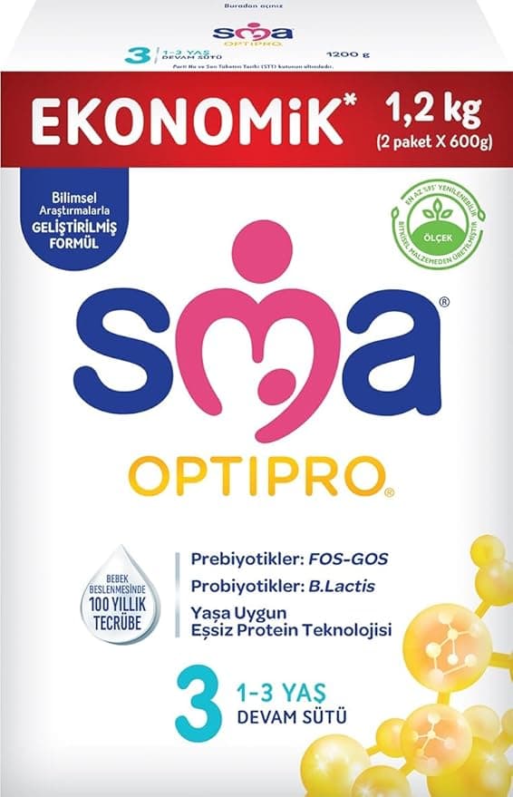 SMA Optipro 3, 1-3 Yaş Devam Sütü, 1.2 kg (2 x 600 g)