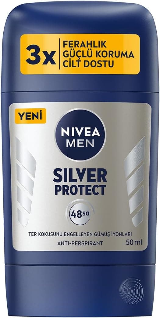 NIVEA MEN Erkek Stick Deodorant Silver Protect 50 ml, Ter ve Ter Kokusna Karşı 72 Saat Anti-perspira