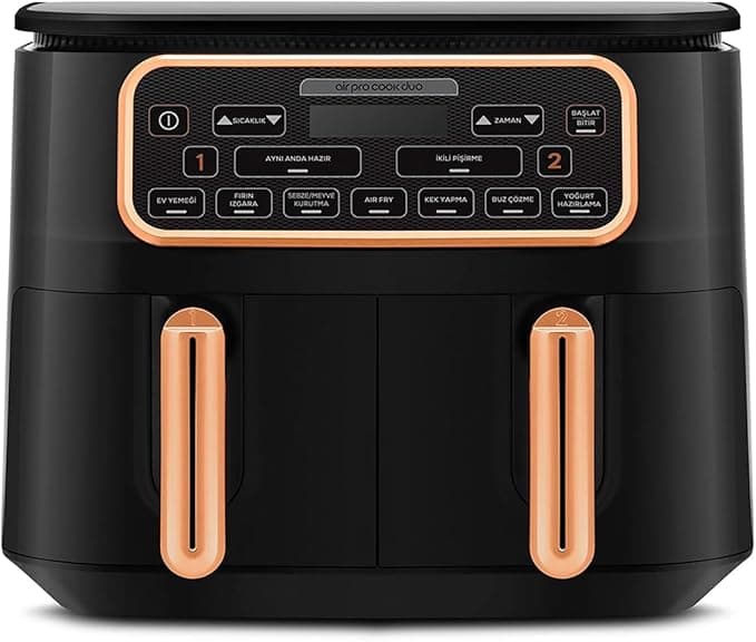 Karaca Air Pro Cook Duo Ev Yemeği XXXL 8 Litre Airfryer Black Copper 8 Kişilik