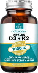 Naturagen Vitamin D3 + K2 1000 IU 60 Kapsül | Glutensiz Kolay Yutulabilir Vitamin D3 K2 | 60 Yumuşak Jel Kapsül - 2 Aylık