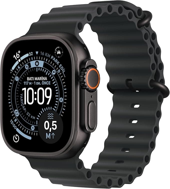 Apple Watch Ultra 3 GPS + Cellular 49 mm Koşu ve Çoklu Spor İçin Sağlam Titanyum Siyah Kasaya Sahip Üst Düzey Akıllı Saat ve Siyah Ocean Band - One Size