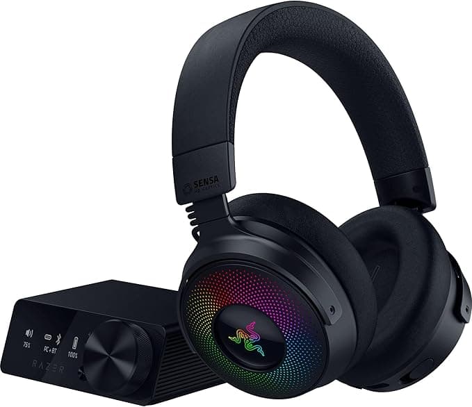 Razer Kraken V4 Pro - Kontrol hub'lı kablosuz oyun kulaklığı - Sensa HD haptikler (OLED kontrol hub'ı, TriForce 40mm sürücüler, HyperSpeed & Bluetooth, THX Audio) Siyah
