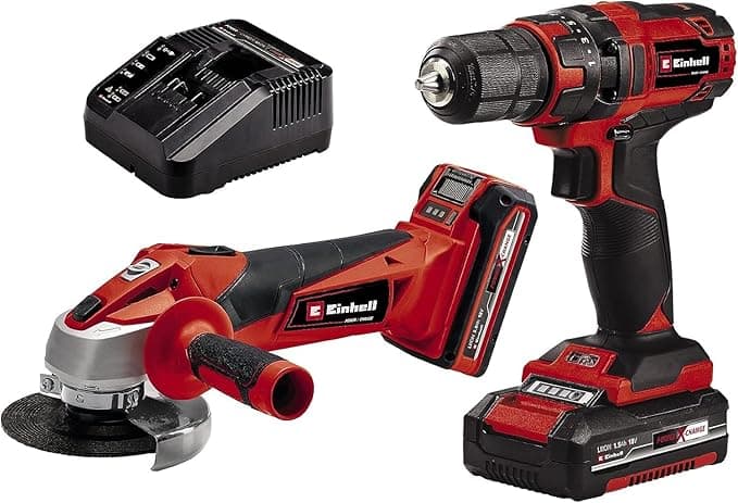 Einhell Akülü Alet Seti TC-TK 18 Li Kit, Power X-Change (Lityum-İyon, vidalama TC-CD 18/35 Li + avuç taşlama TC-AG 18/115 Li, 1,5 Ah ve 3,0 Ah akü dahil) - 4257238