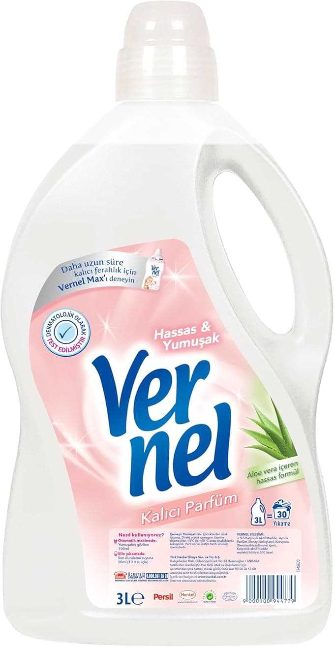 Vernel Hassas & Yumuşak Kalıcı Parfüm 30 Yıkama Çamaşır Yumuşatıcısı (1 x 3000 mL)