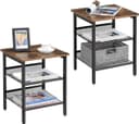 VASAGLE Komodin, 2'li set, Ayarlanabilir file Raflı, Oturma Odası, Yatak Odası, endüstriyel, sağlam çelik çerçeve, rustik Kahverengi + Siyah