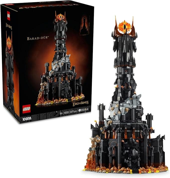 LEGO Icons Yüzüklerin Efendisi: Barad-dûr 10333 – Yetişkinler için Sauron, Gothmog, Ork, Frodo, Sam ve Gollum Minifigürleri İçeren Sergilenebilir Film Hatırası Modeli Yapım Seti, Hediye Fikri (5471 P)