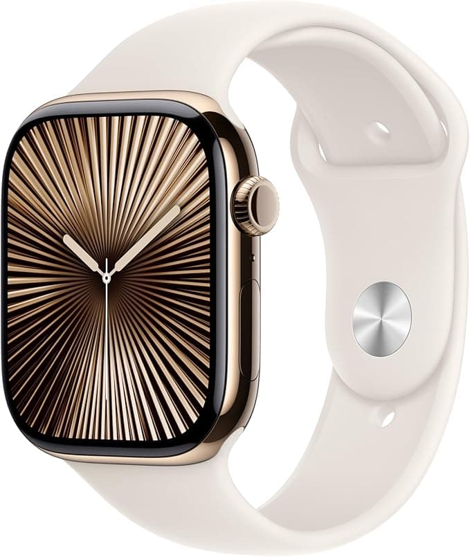 Apple Watch Series 10 GPS + Cellular 46 mm Altın Rengi Kasa Akıllı Saat ve Yıldız Işığı Spor Kordon - M/L. Fitness Takibi, EKG uygulaması, Hep Açık Retina Ekran, Suya Dayanıklı Tasarım