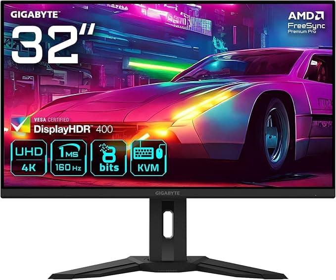 GIGABYTE M32UP 31.5" IPS Gaming Monitor, 4K UHD (3840x2160), 160Hz, 1ms MPRT, Non-Glare, HDMI 2.1 & DisplayPort 1.4 (DSC) & USB-C, DisplayHDR 400, KVM, Dahili Hoparlör