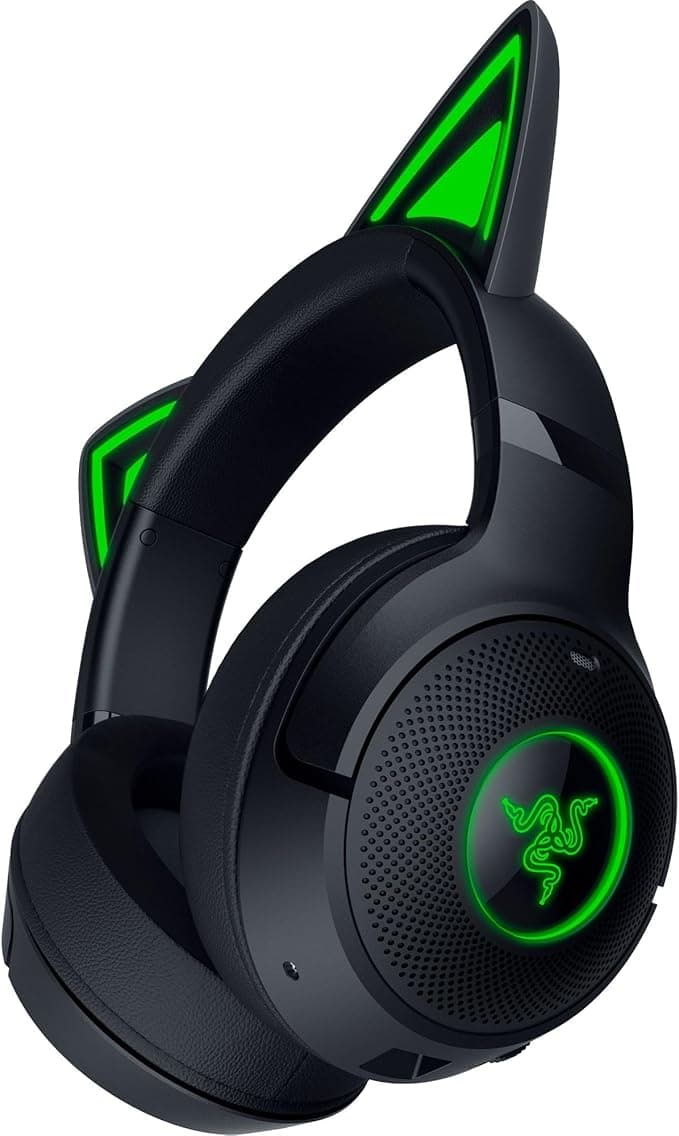 Razer Kraken Kitty V2 BT - Oyun ve akış için Kitty Kulaklı Kablosuz Bluetooth RGB Kulaklık (325 g, TriForce 40 mm Sürücüler, Bluetooth 5.2, Gürültü Önleyici Mikrofonlar) Siyah