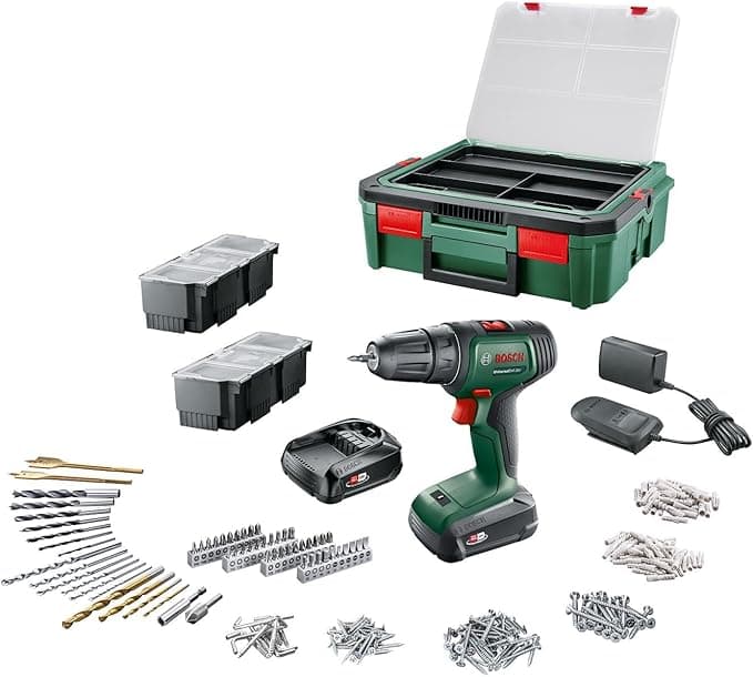 Bosch UniversalDrill 18 matkap (2 akü 1,5 Ah + SystemBox + 241 aksesuar)