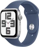 Apple Watch SE (2. nesil) GPS 44 mm Gümüş Rengi Kasa Akıllı Saat ve Kot Rengi Spor Kordon - M/L. Fitness ve Uyku Takibi, Trafik Kazası Algılama, Kalp Atış Hızı Takibi, Retina Ekran