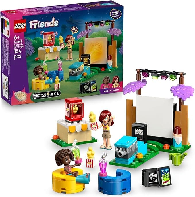 LEGO Friends Arkadaşlık Film Gecesi 42642-6 Yaş ve Üzeri Kız ve Erkek Çocuklar için 2 Mini Bebek ve Aksesuarlar İçeren Yaratıcı Rol Yapma Oyuncağı Yapım Seti, Doğum Günü Hediyesi Fikri (154 Parça)