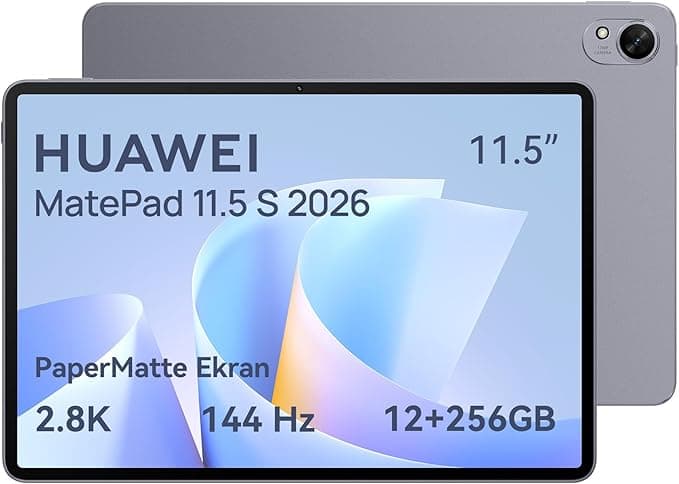 HUAWEI MatePad 11.5 S 2026 Yeni Tablet, 2.8K 144 Hz Ultra Net PaperMatte Ekran, 12 GB RAM + 256 GB Depolama, 8800 mAh Batarya, 40 W SuperCharge, Wi-Fi 6+, Bluetooth 5.2, HUAWEI Notes, GoPaint, Gri