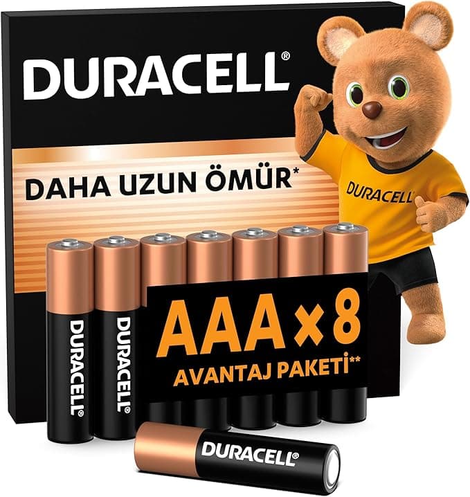 Duracell AAA Alkalin İnce Pil (8’li paket) 1,5 V LR03/MN2400