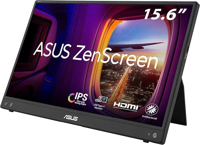 ASUS ZenScreen MB16AHV - 15,6 inç Taşınabilir USB Monitör - Full HD 1920x1080, 15W USB-C, Mini-HDMI, Otomatik Döndürme, Hafif Tasarım, Destek Standı, Tripod Soket - IPS Panel, 16:9, Yansıma Önleyici