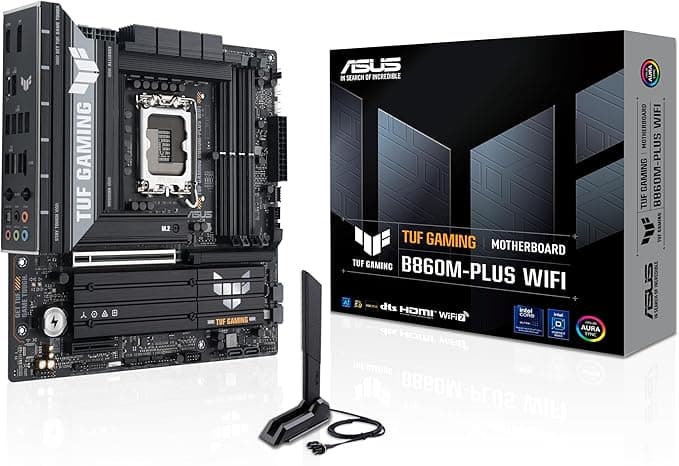 ASUS TUF GAMING B860M PLUS WIFI Intel mATX anakart, 12+1+2+1 80A DrMOS güç aşamaları, DDR5, PCIe 5.0, 3xM.2 yuvaları, WiFi 7, 2.5Gb Ethernet, DisplayPort, HDMI, DP Alt modlu USB 20Gbps Tip-C