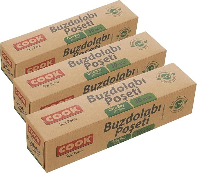 Cook Doğada Çözünür Buzdolabı Poşeti, Orta Boy 24 x 38 cm (30 Adet) (3 paketi)