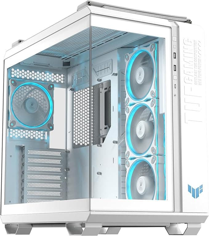 ASUS TUF GT502 HORIZON SINIRSIZ PANORAMİK TASARIM, YÜKSEK HIZDA USB TİP-C, ALETSİZ SÖK TAK YAN PANELLER VE ÖNCEDEN MONTE EDİLMİŞ 4 ADET ARGB FAN BEYAZ KASA