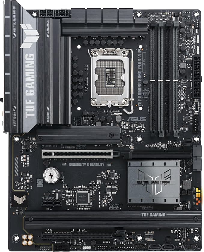 ASUS TUF GAMING B860 PLUS WIFI Intel ATX anakart, 12+1+2+1 80A DrMOS güç aşamaları, DDR5, PCIe 5.0, 3xM.2 yuvaları, WiFi 7, 2.5Gb Ethernet, DisplayPort, DP Alt modlu USB 20Gbps Tip-C